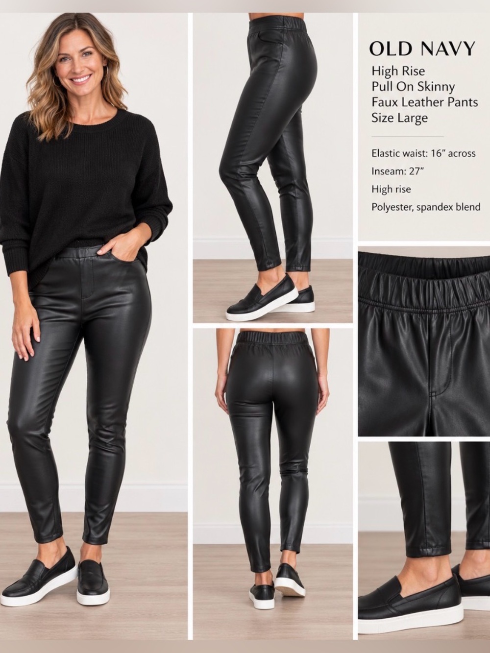 Old Navy High Rise Pull On Skinny Faux Leather Size LARGE Pants NEW Y111